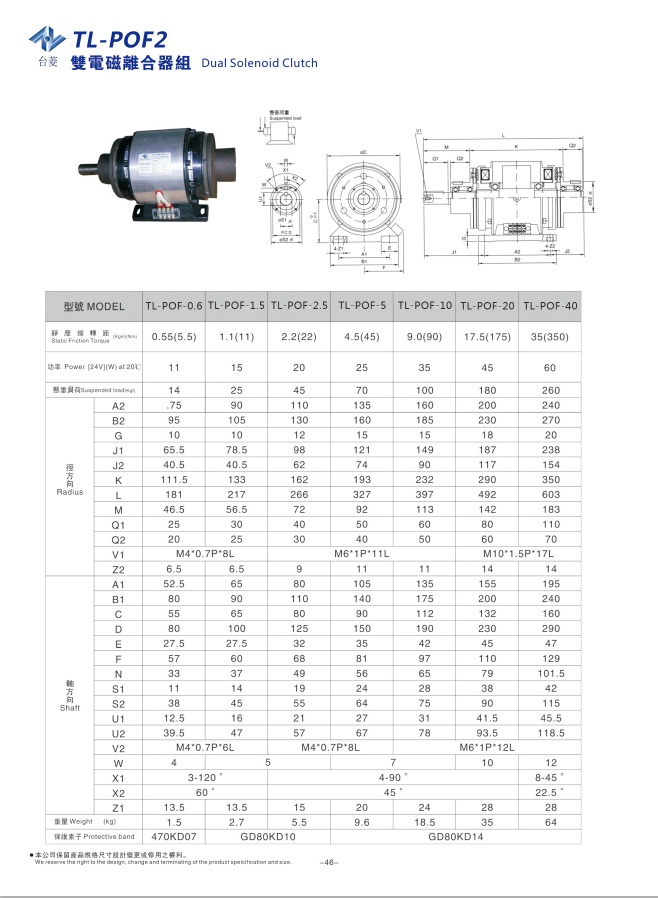 雙電磁離合器組合TL-POF型規(guī)格型號(hào)尺寸參數(shù)表