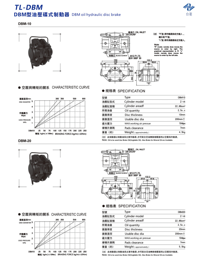 油壓碟式制動(dòng)器DBM型規(guī)格尺寸型號(hào)參數(shù)表